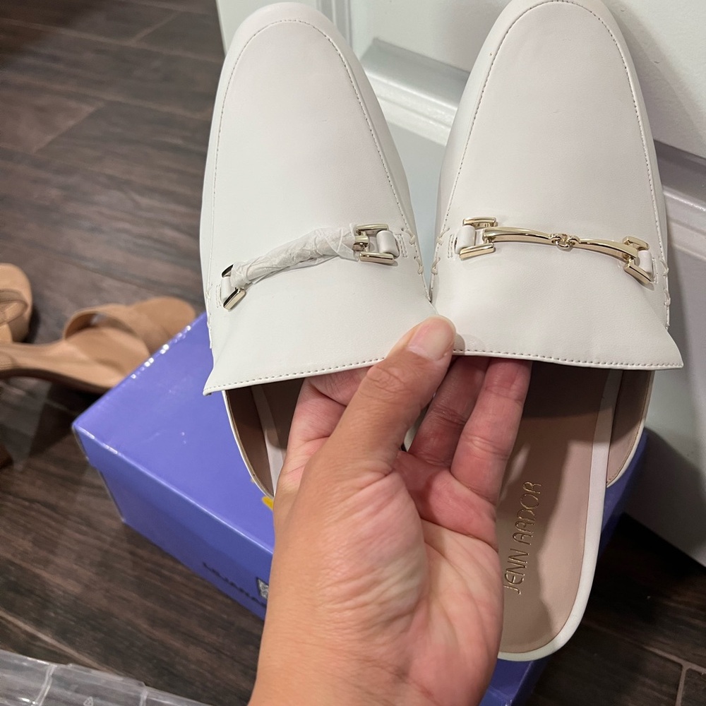 White Leather Loafers with Gold Accent